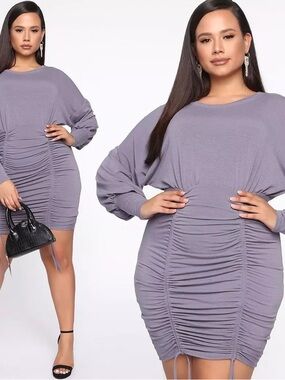 Fashion Nova Lavender Ruched Mini Dress